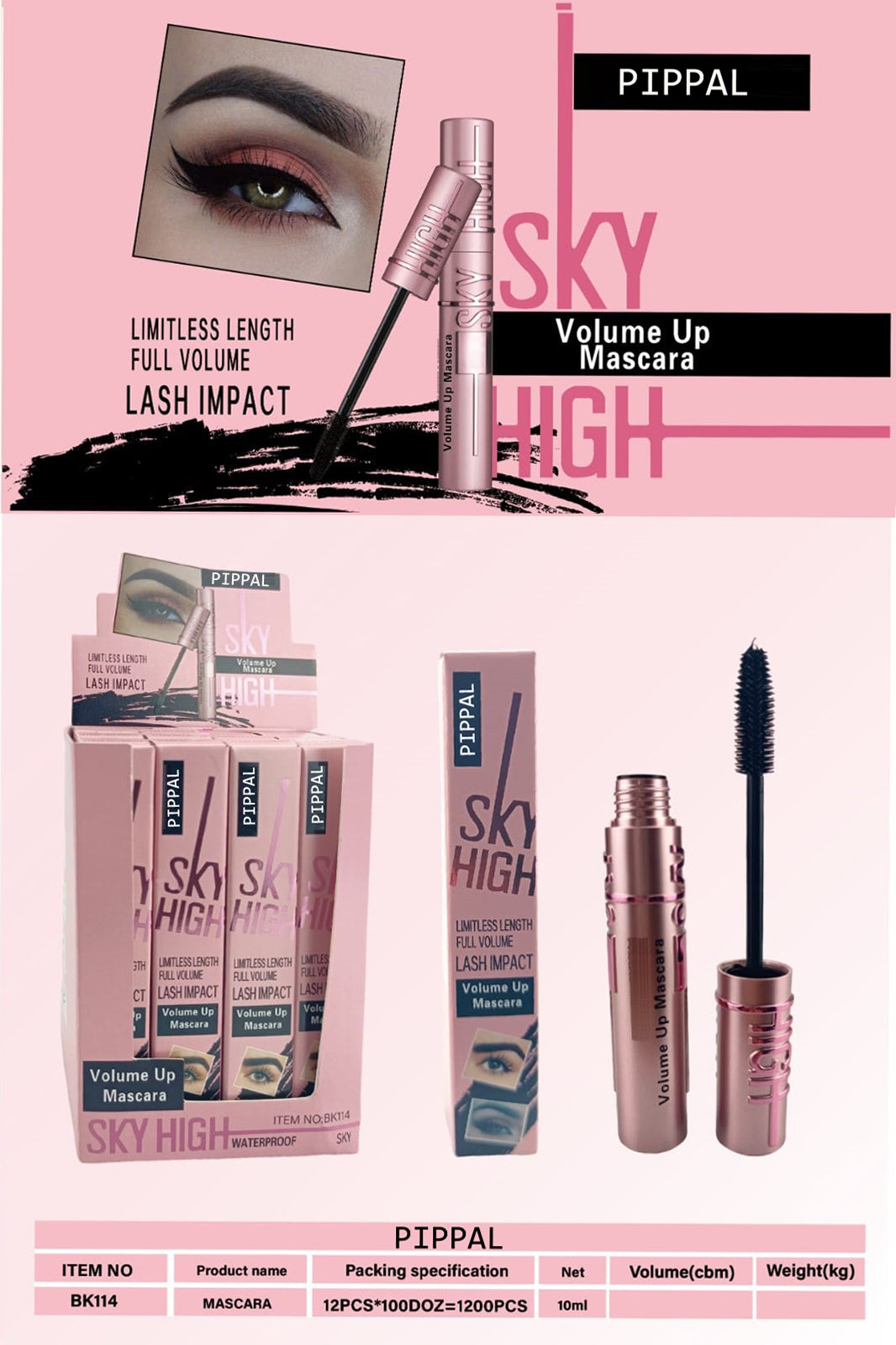 Pippal Sky High Mascara Ultra Volume Up Volumizing Mascara Long Lasting Waterproof 10Gm (Pack of 1) 6255