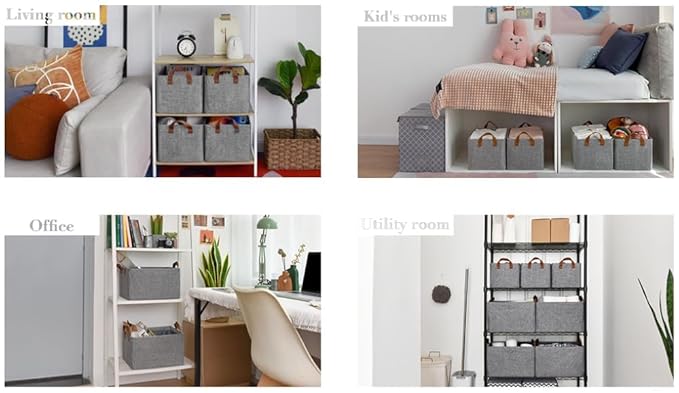 Folding Storage Boxes with Lid, Large Clear Collapsible Stackable Storage Boxes Foldable Fabric Linen Storage Box Cubes, Closet Organizer Baskets with Labels for Home 22927