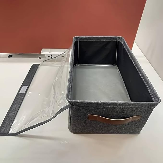 Folding Storage Boxes with Lid, Large Clear Collapsible Stackable Storage Boxes Foldable Fabric Linen Storage Box Cubes, Closet Organizer Baskets with Labels for Home 22927