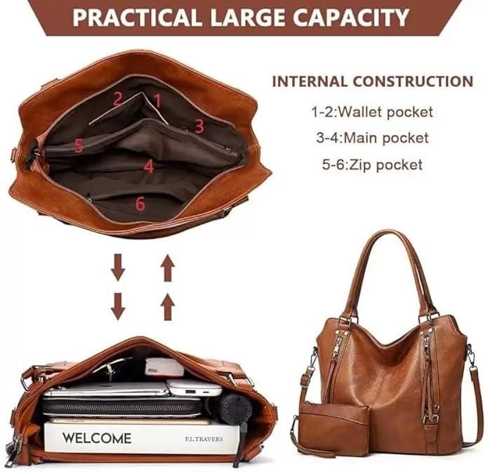 Tote Bags For Women PU Leather Hobo Bags for Women Purse Stylish 2 in 1 Handbags with Shoulder Strap Ladies Office Bag m2wvuk-pc