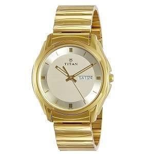 STYLISH TITAN ANALOG WATCH WITH DAY & DATE - GOLDEN m2wvuk-pc