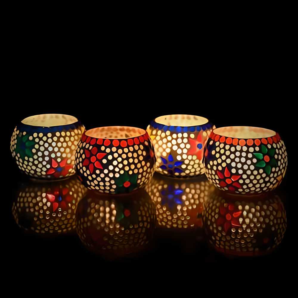 eCraftIndia Set of 4 Mosaic Glass Decorative Tea Light Holder m2wvuk-pc