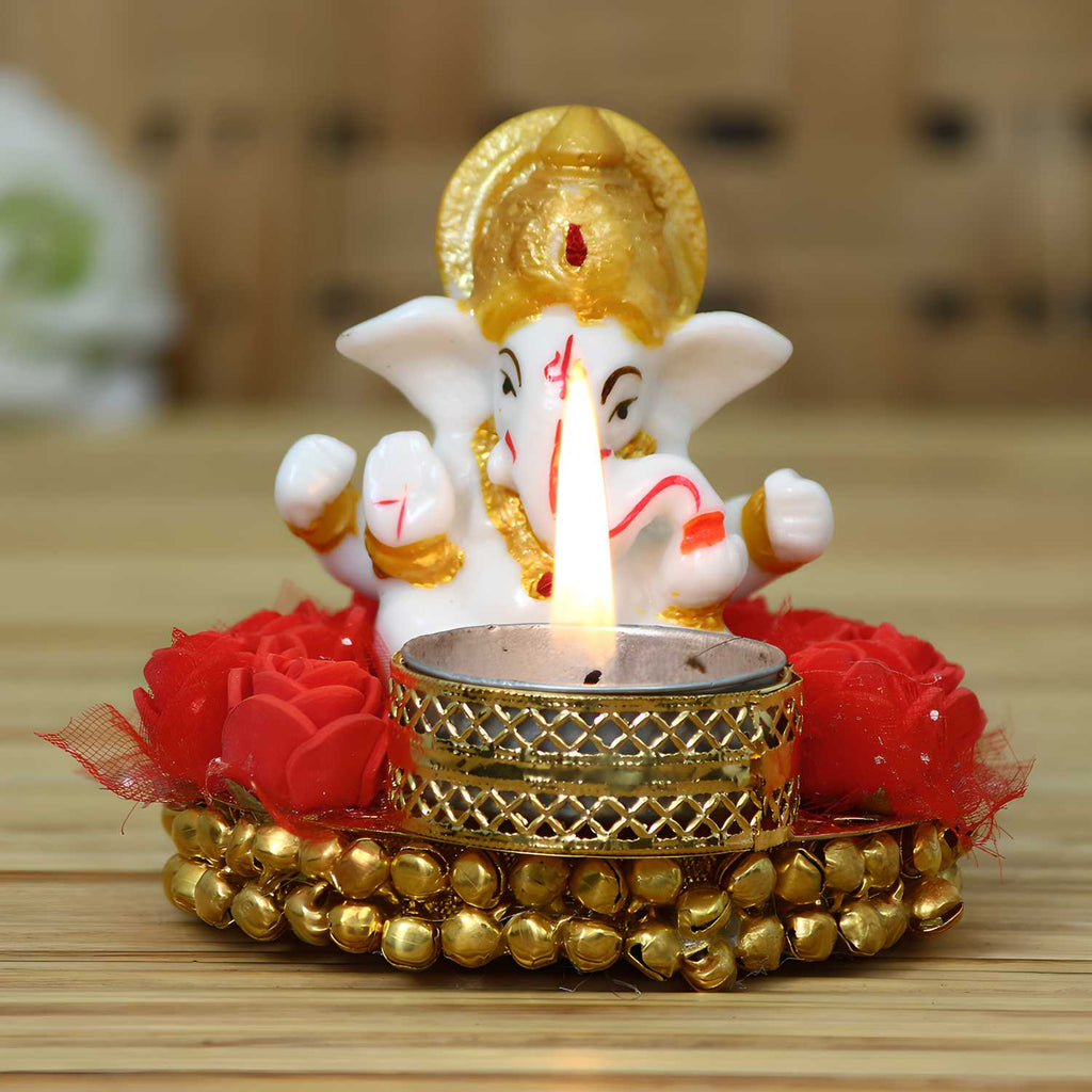 eCraftIndia Lord Ganesha Idol on Decorative Plate with Tea Light Holder m2wvuk-pc