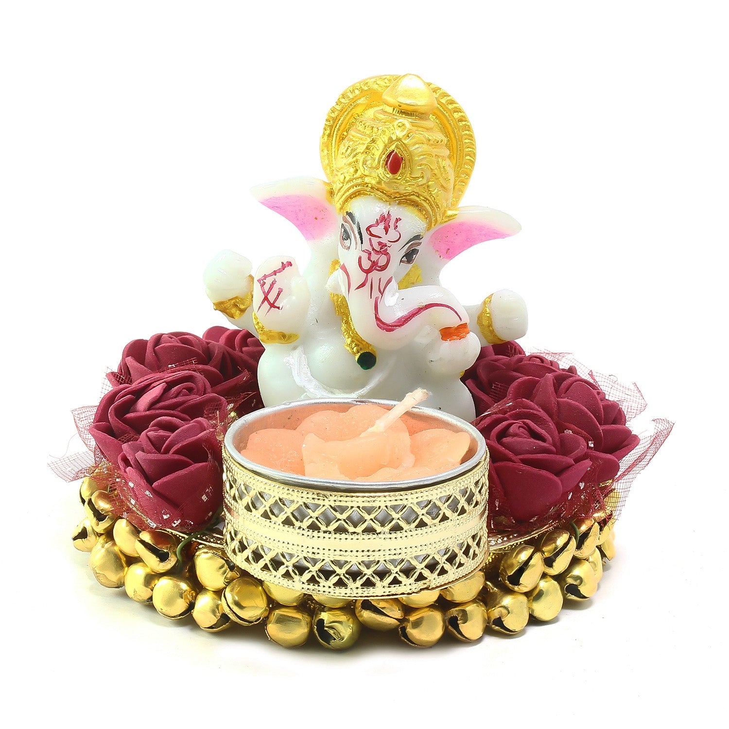 eCraftIndia Lord Ganesha Idol on Decorative Plate with Tea Light Holder m2wvuk-pc