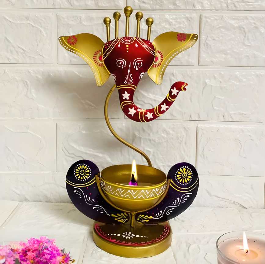 Intricately Crafted Spiritual Decor Ganesha with Tealight Candle Holder m2wvuk-pc