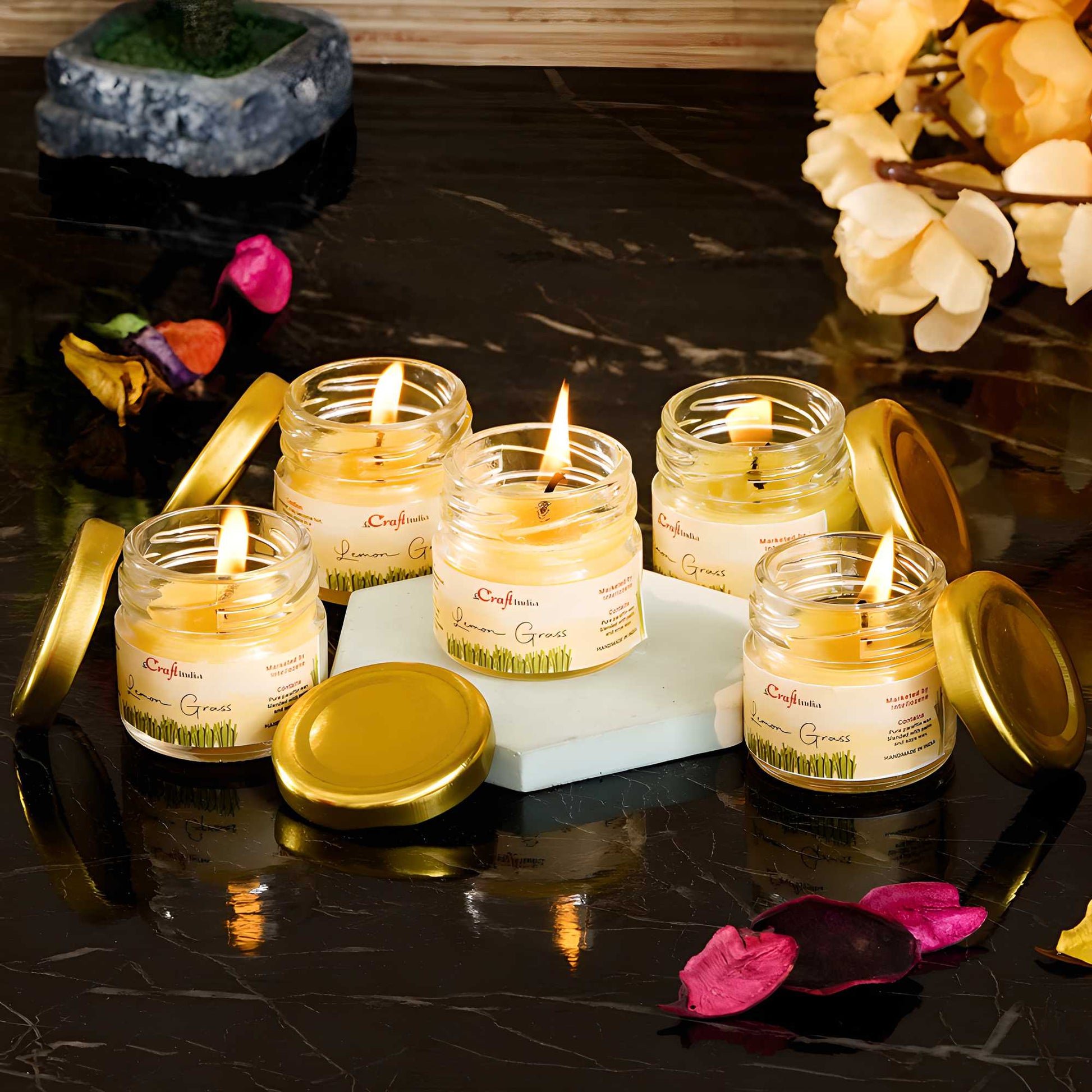eCraftIndia Set of 5 Lemon Grass Scented Minijar Candle m2wvuk-pc