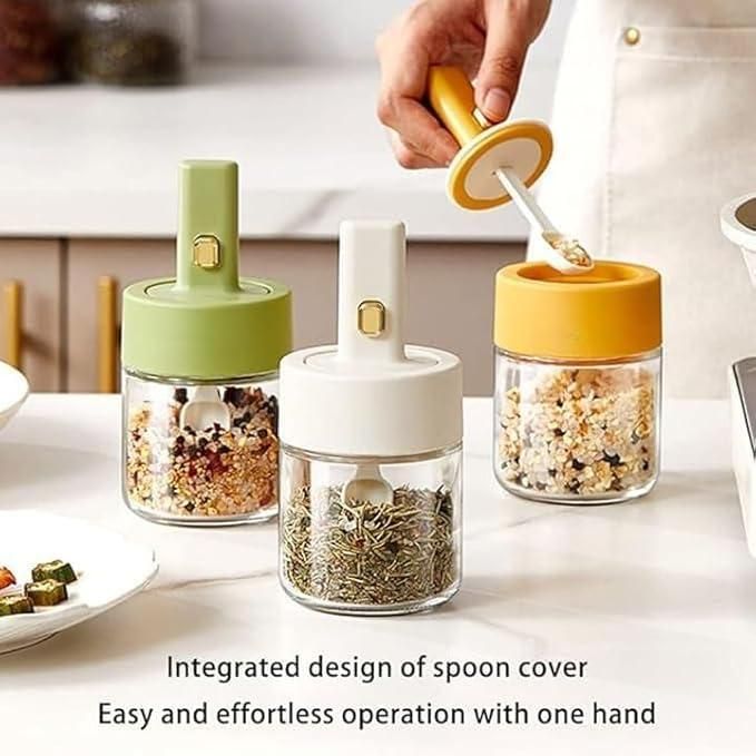 Luxury Glass Telescopic Seasoning Tank with Integrated Spoon Lid m2wvuk-pc