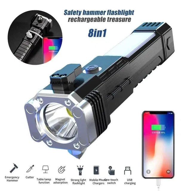 8 in 1 Portable Rechargeable Torch LED Flashlight 25478